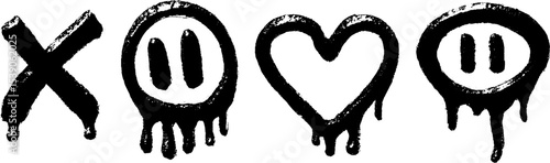 Urban graffiti art with pixel heart and dripping xo symbols for streetwear design