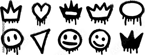 Set of urban graffiti icons with crowns and emoticons for modern design