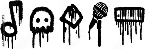 Musical expression with synthesizer, microphone, and notes for modern art and design