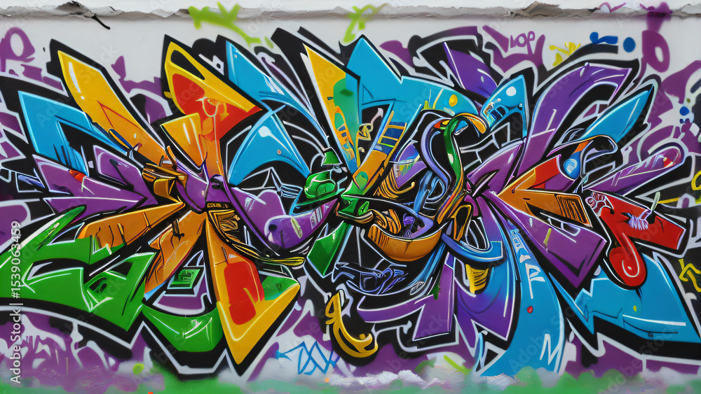 Fototapeta premium Colorful Urban Graffiti Wall with Abstract Street Art Design