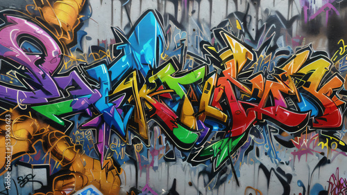 Colorful Urban Graffiti Wall with Abstract Street Art Design