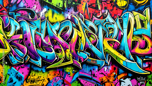Colorful Urban Graffiti Wall with Abstract Street Art Design