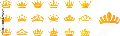 Golden crowns for royalty and decoration design, Elegant gold crown illustrations for luxury themes