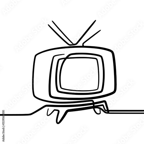 Retro Television Set with Antenna Drawn in Continuous Line Art Style