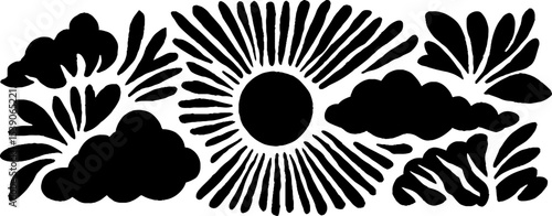 Minimalist cloud burst pattern in black and white for modern design