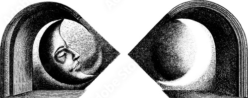 Crescent moon and windowpane dotwork tattoo design for artistic inspiration