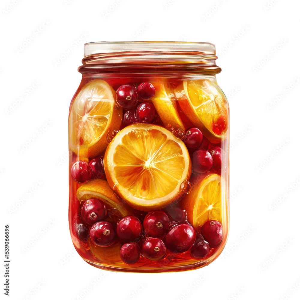 Refreshing Citrus and Cranberry Infused Drink in a Jar for a Vibrant Summer Experience on transparent background Refreshing Citrus and Cranberry Infused Drink in a Jar for a Vibrant Summer Experience on transparent background