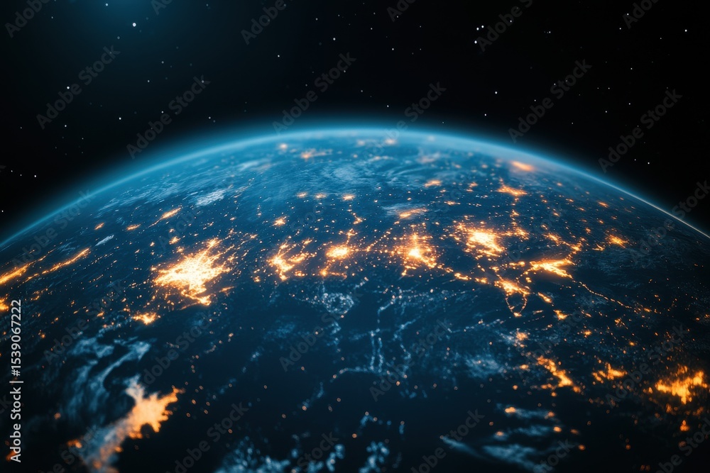 Fototapeta premium Interactive globe displaying satellite weather data with AI technology at night, Interactive globe with AI driven satellite weather, highlighting worldwide predictions