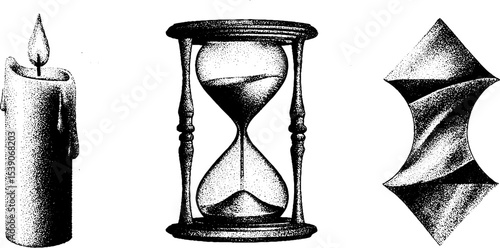Intricate dotwork tattoo design with hourglass and candle wax elements for artistic expression