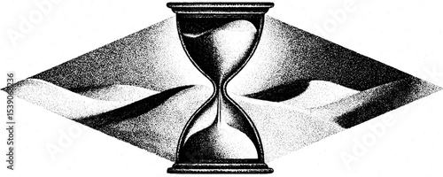 Time and nature: dotwork tattoo art featuring hourglass with desert dunes