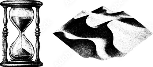 Dotwork tattoo concept with hourglass and desert dunes theme for artistic design