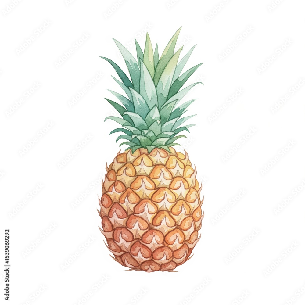 Fototapeta premium Pineapple in watercolor, isolated on white background.