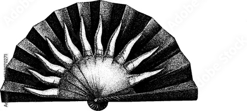 Dotwork tattoo style paper fan with summer breeze theme for unique art design
