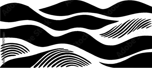 Minimalist black and white rolling hills abstract texture design