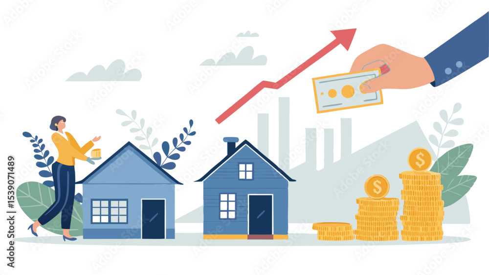 Fototapeta premium “Trapped by the Market: Housing Crisis & Inflation Illustration Set”