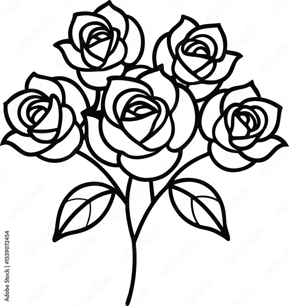 custom made wallpaper toronto digitalTrio of blooming rose flowers with leaves in outline bundle for design