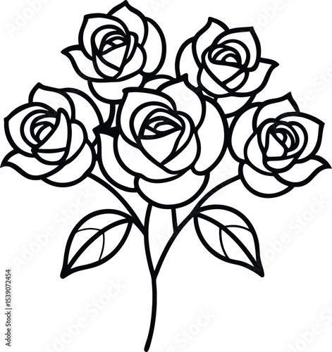 Wallpaper Mural Trio of blooming rose flowers with leaves in outline bundle for design Torontodigital.ca