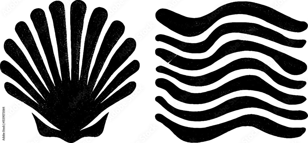 Elegant design set featuring aphrodite shell, dove wing, and water ripples for creative use Elegant design set featuring aphrodite shell, dove wing, and water ripples for creative use