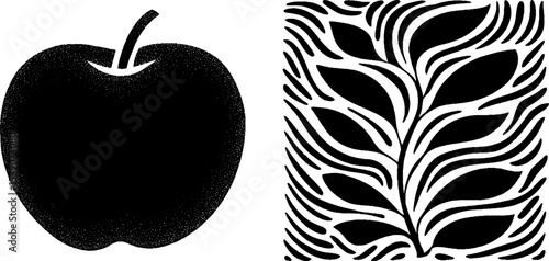Minimalist apple and branch with shadow effect for modern design