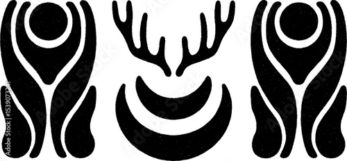 Artemis symbols with bow, crescent moon, and deer antlers for mythology design