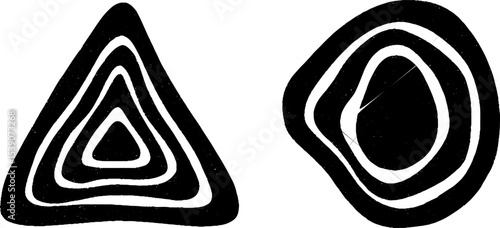 Abstract geometric design with asymmetric triangle echo lines and orbit patterns
