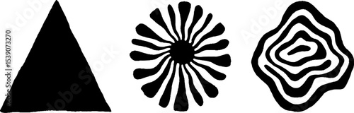 Abstract geometric shapes with asymmetric triangle, radiating echo lines, and orbit pattern design