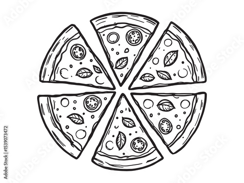 pizza margherita minimal line art design