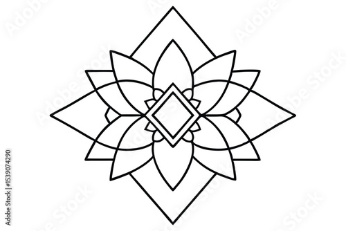 Geometric Lotus Mandala Elegant Line Art Design for Coloring