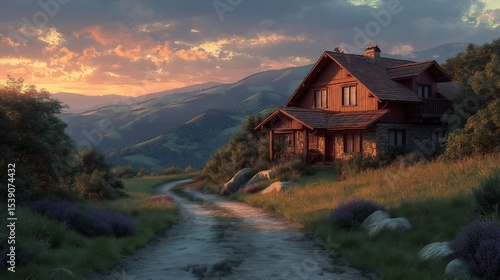 Cozy stone cabin with woode...