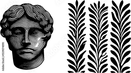 Classical apollo bust with entablature ornament illustration for art and design