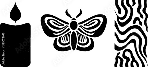 Mystical elements: candle flame, moth wing, and linen altar design