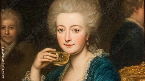 Living painting of a Versailles court lady enjoying tea