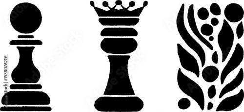 Chess pawn, silent crown and broken rule symbols for strategic game design