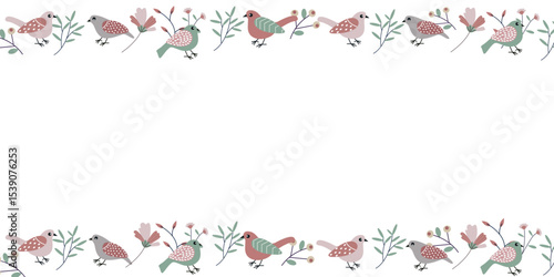Vector drawing of spring flower and birds. isolated object on white background. Botanical background Spring Festival. the first delicate flowers of spring. Square background with yellow flower	