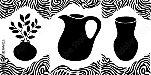 Clay pitcher set with apricot and decorative tablecloth design for home decor