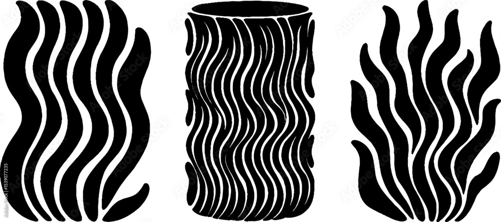 Fototapeta premium Abstract black and white column drum vine scroll and torch basin design for prints and decor