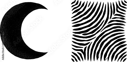 Abstract design featuring crescent moon and spiral shell tide patterns for creative projects
