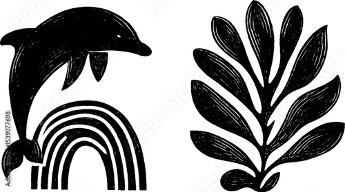 Dolphin arc with bubbles and kelp knot design for creative projects