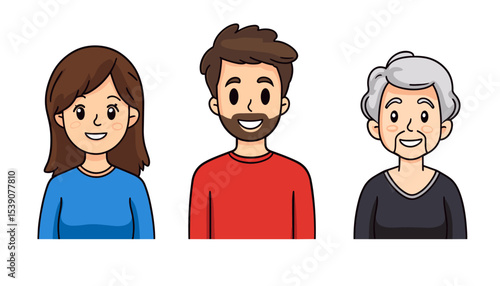 Smiling Faces: Family members showcase their individual styles. Joyful and loving, they symbolize family bond.