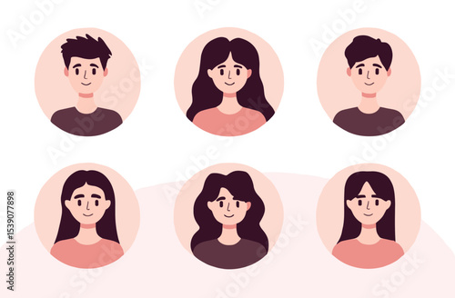 Illustration of Diverse Faces: A vibrant illustration of a collection of people faces, each expressing individuality and unique character. Perfect for representing diversity and inclusion.