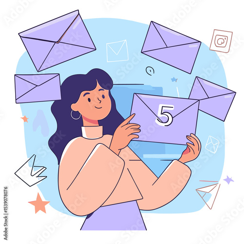 Email Overload: A woman grapples with a deluge of messages, showcasing modern communication's challenges and digital overload.