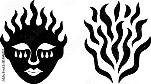 Surreal dripping mask and flame swirl designs for creative projects