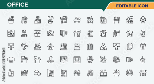 Office icon set. Job line icon set. Modern vector UI icons. Included business, workspace, meeting, workplace, employee and more. Editable stroke. Vector collection.