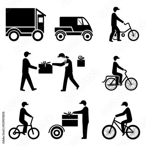 Delivery Service Icons: Streamlined illustrations capture the essence of fast, efficient service, highlighting various modes of transport. Delivering the goods swiftly.
