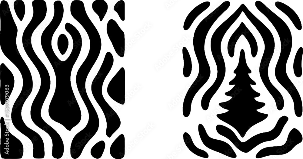 Fototapeta premium Minimalist nature-inspired designs featuring forest path and pine tree campfire