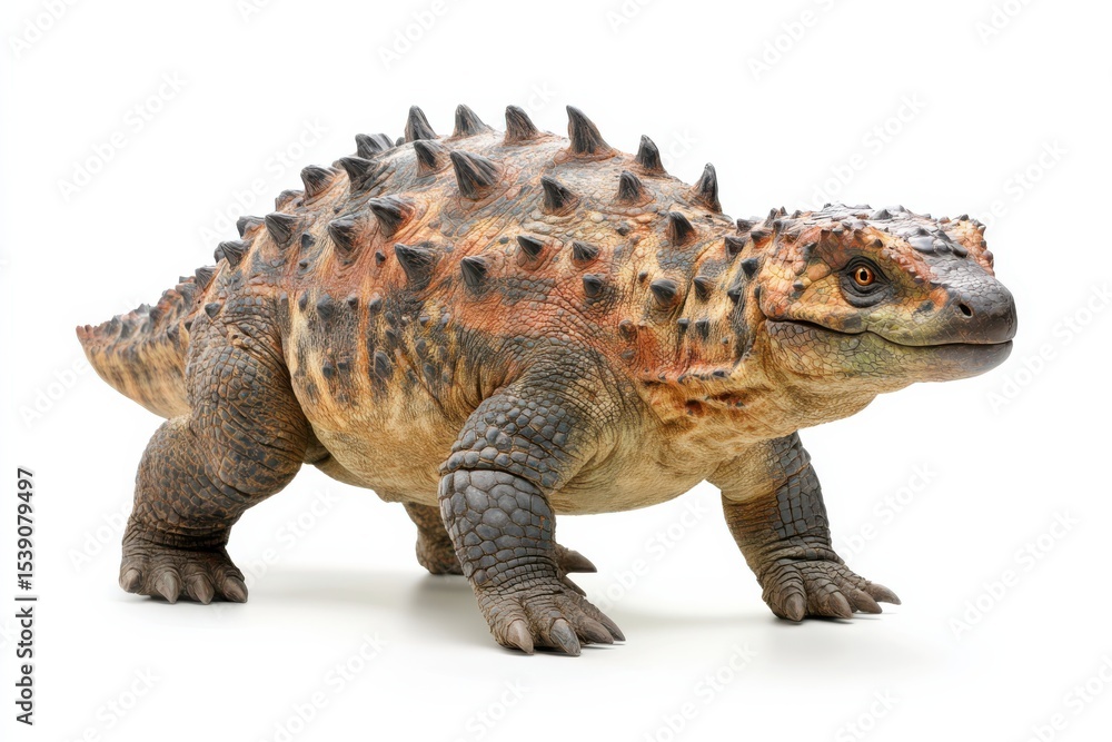 Obraz premium Ankylosaurus Dinosaur Walking Stone Age Creature Extinct Animal Paleontology on White Background. Generative Ai