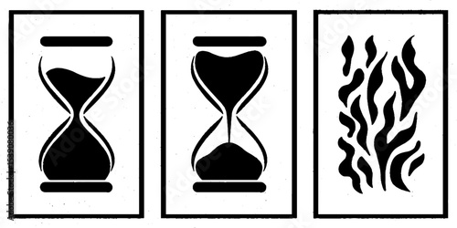 Time and mortality concept with hourglass and cracked bone abstract design