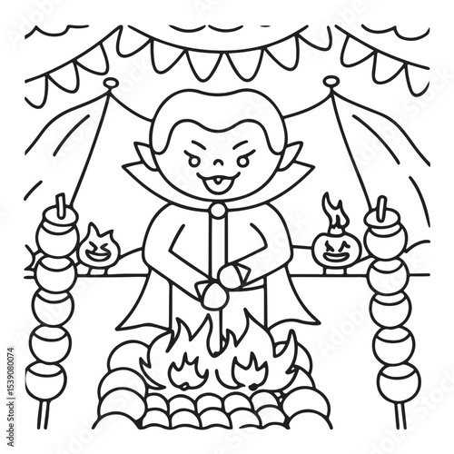 Spooky Summer – Cute and Easy Coloring Pages for All Ages | Fun Halloween-Inspired Summer Scenes | Line art vector illustration Print | Summer Coloring Page | Cute Scary Coloring page