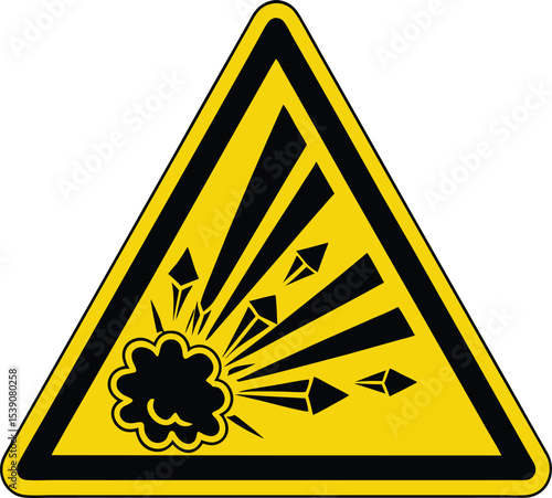 warning sign, an explosion symbol with debris spreading outward warns of explosive hazards or materials that may detonate