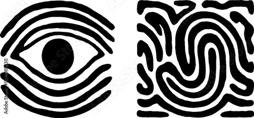 Abstract labyrinth patterns with eye and maze designs for creative art